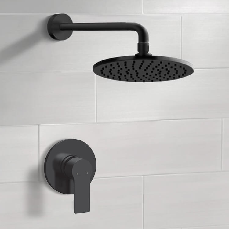 Shower Faucet Matte Black Shower Faucet Set With 8 Inch Rain Shower Head Remer SS54